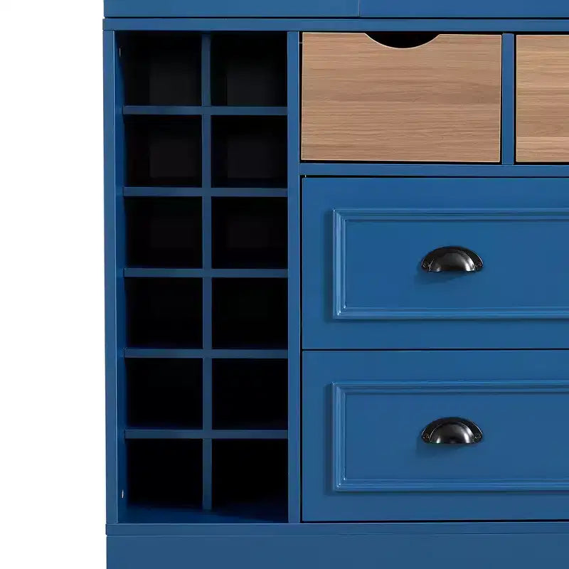 Whisen Armadio Dispensa per Cucina Autoportante Alto 180 cm, Grande Credenza Contenitore per Sala da Pranzo con 4 Ante Pieghevoli, Ripiani, Portabottiglie