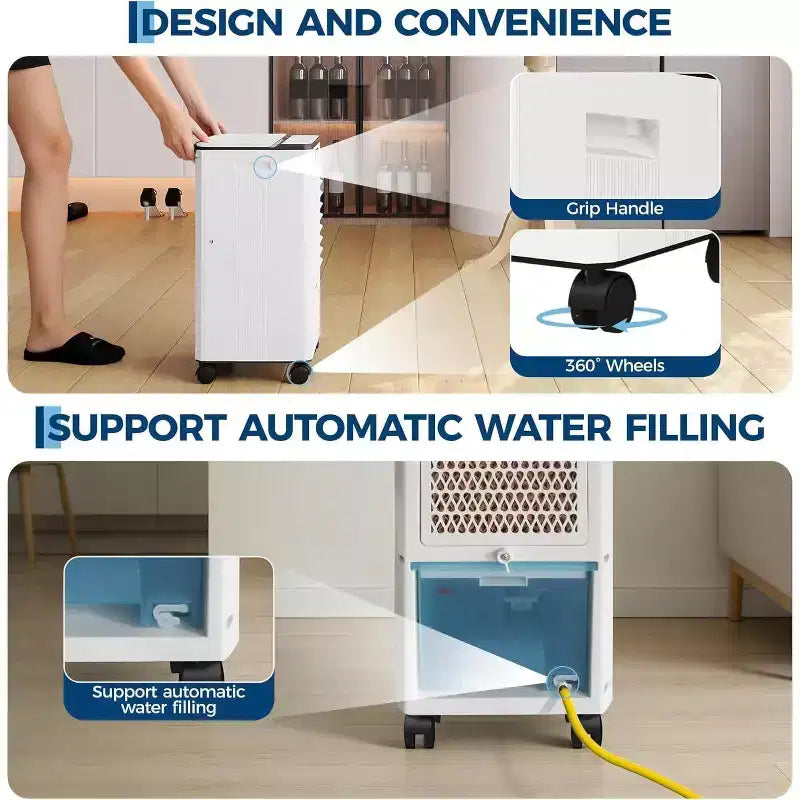 Raffrescatore Evaporativo Portatile da 7 litri con Telecomando, 3 Velocità, Timer e Ventilatore Oscillante per Casa e Ufficio