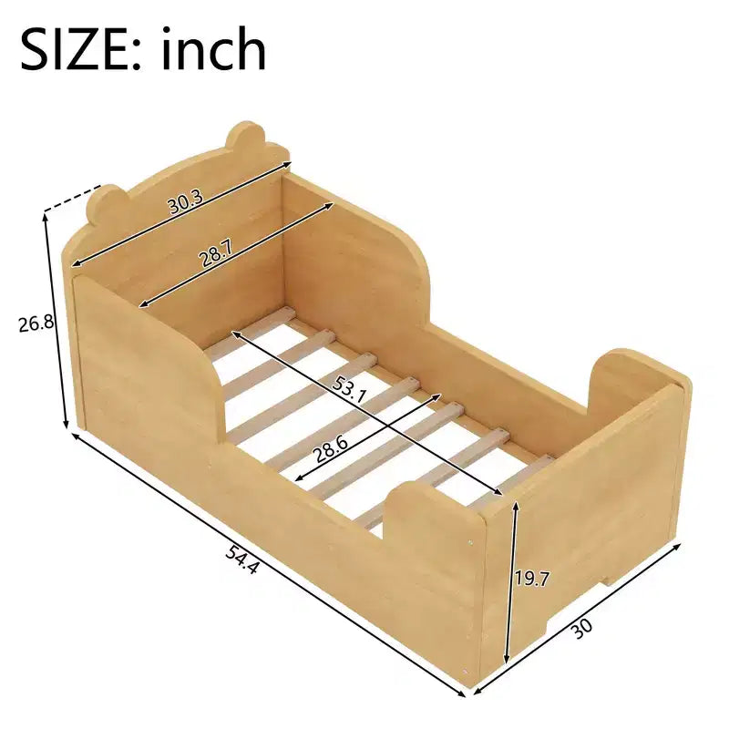 Letto a terra a forma di orso Okak per bambini dai 3 ai 6 anni, telaio per lettino con sponda di sicurezza, grazioso letto per bambini a forma di animale