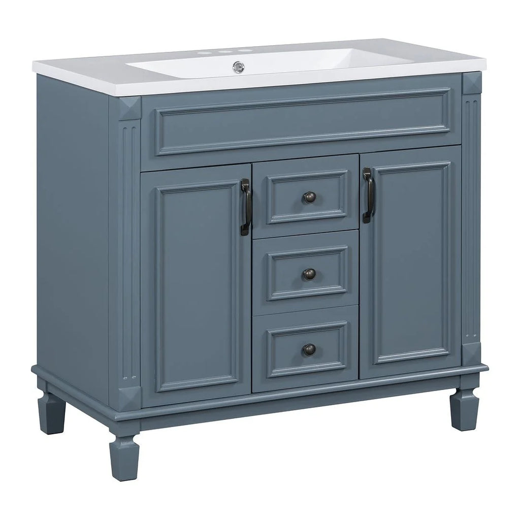 Mobile Bagno Moderno da 90cm con Lavabo Integrato e Specchiera, 2 Ante e 2 Cassetti