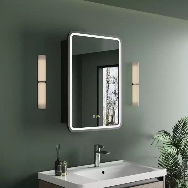 Mobiletto a specchio a LED nero/bianco/oro, anta singola, cerniera sinistra o destra, a incasso o a parete
