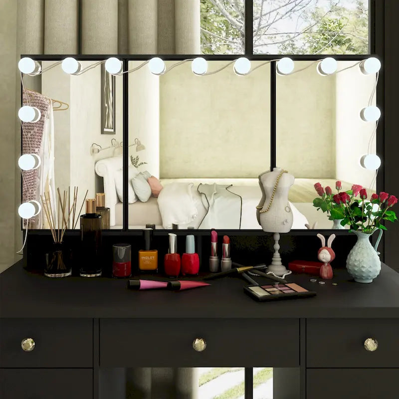 Lussuosa Toeletta da Trucco a LED con 9 Cassetti Elegante Postazione Trucco