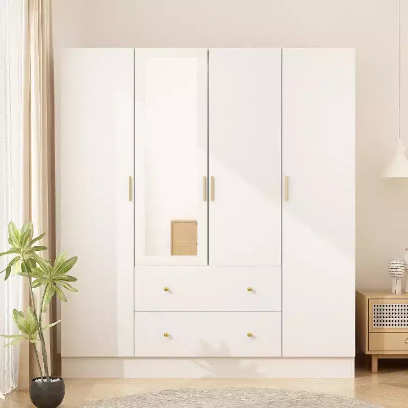 Hitow Armadio 2 Cassetti Grandi Zona Centrale Appendiabiti con Specchio Stile Minimalista