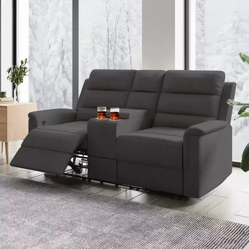 Divanetto reclinabile in tessuto tecnico beige/grigio, 2 posti, schienale e poggiapiedi regolabili