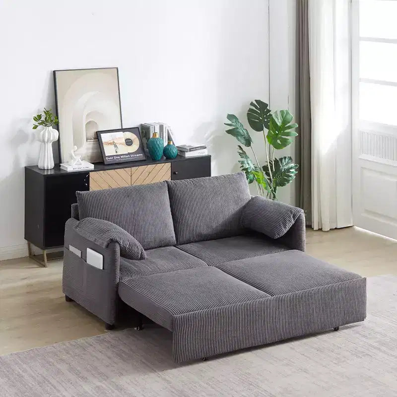 Divano Letto Convertibile in Velluto a Coste 3-in-1 con Letto Estraibile 64.5