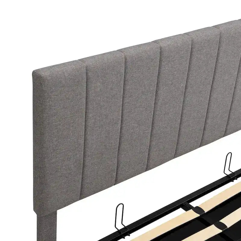 Letto imbottito Queen size con sistema di sollevamento idraulico e vano contenitore - Beige