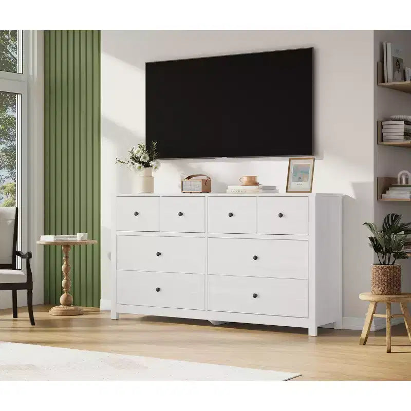 Cassettiera Moderna a 8 Cassetti per Camera da Letto, Ampio Comò in Legno con Contenitore Profondo, Mobile Organizzatore Autoportante per Soggiorno