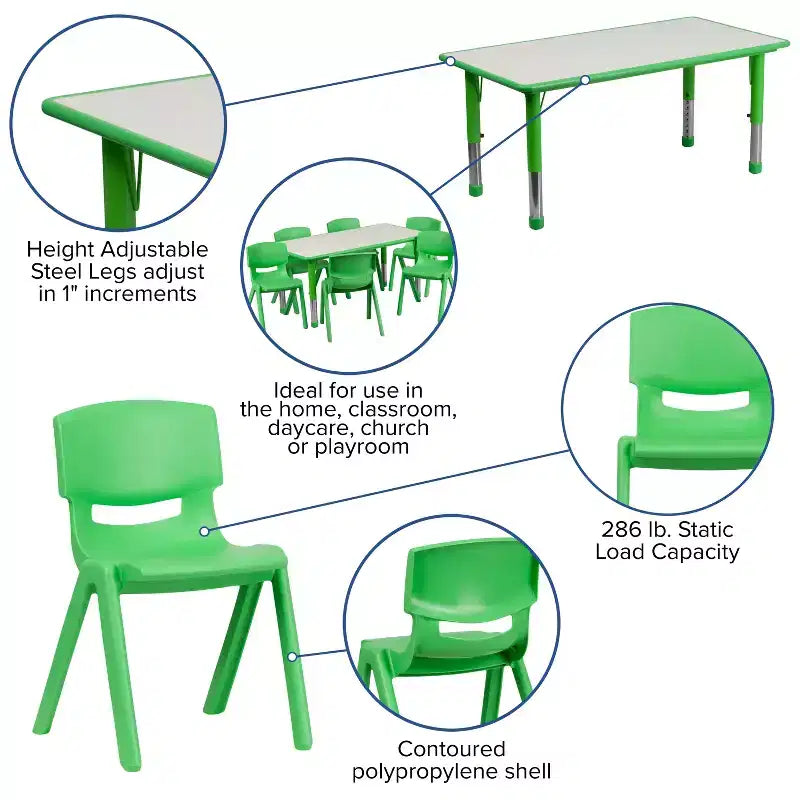 Set Tavolo Attività Rettangolare Regolabile in Altezza in Plastica Emma and Oliver 23.625"W x 47.25"L con 6 Sedie