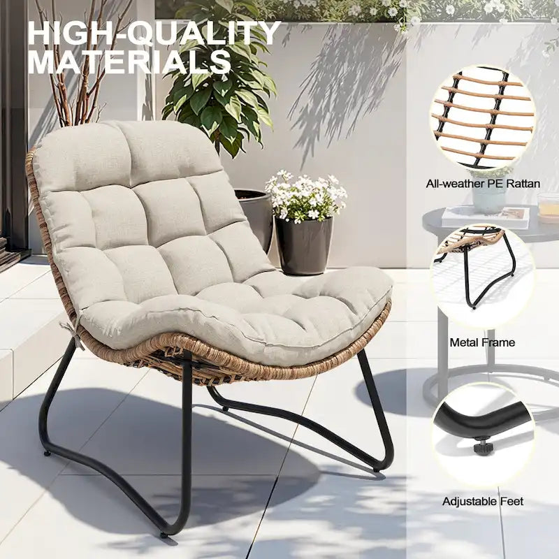 Poltrone Papasan da Esterno con Cuscino in Rattan PE, Comode Poltrone da Patio con Tavolino Laterale