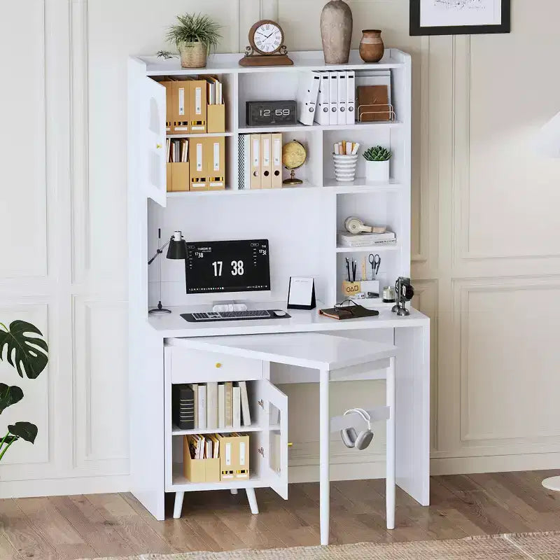 Scrivania per computer moderna Okak in legno per ufficio con scrivania/sedia e libreria, scrivania da scrittura con contenitore per ragazzi e studenti per studio, ufficio
