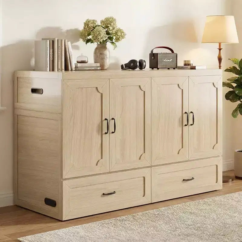 Letto a scomparsa matrimoniale Mjkone con materasso, ricarica USB, cassetti portaoggetti
