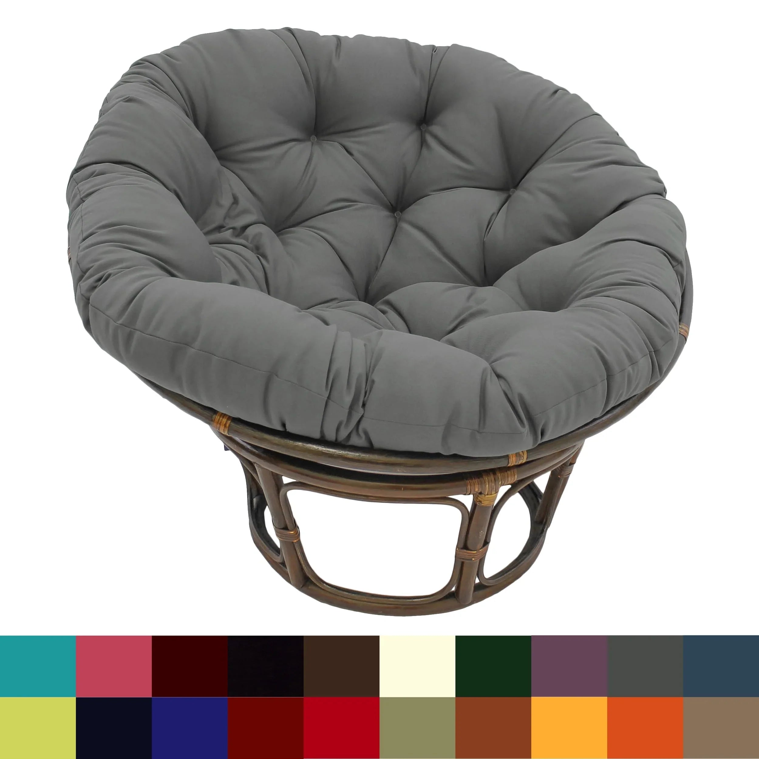 Poltrona Papasan Bali da 42 pollici in rattan con cuscino in twill
