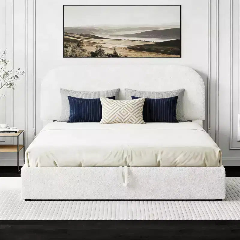 Letto imbottito queen size con contenitore sollevabile - Bianco