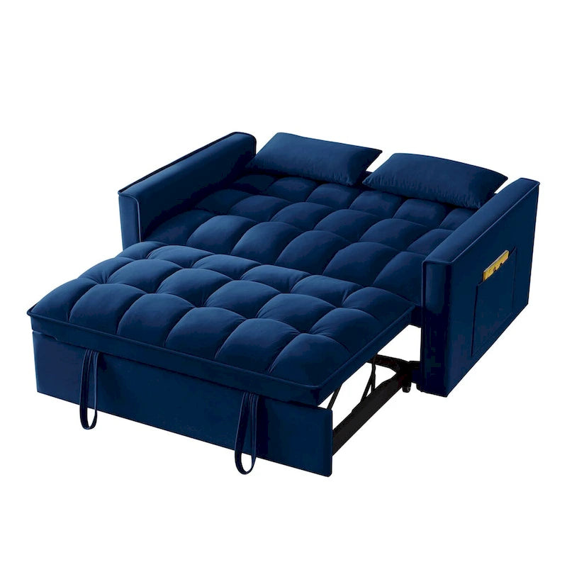 Divano letto a due posti 4 in 1 con braccioli e tasche portaoggetti, divano letto estraibile multifunzionale trapuntato con schienale regolabile