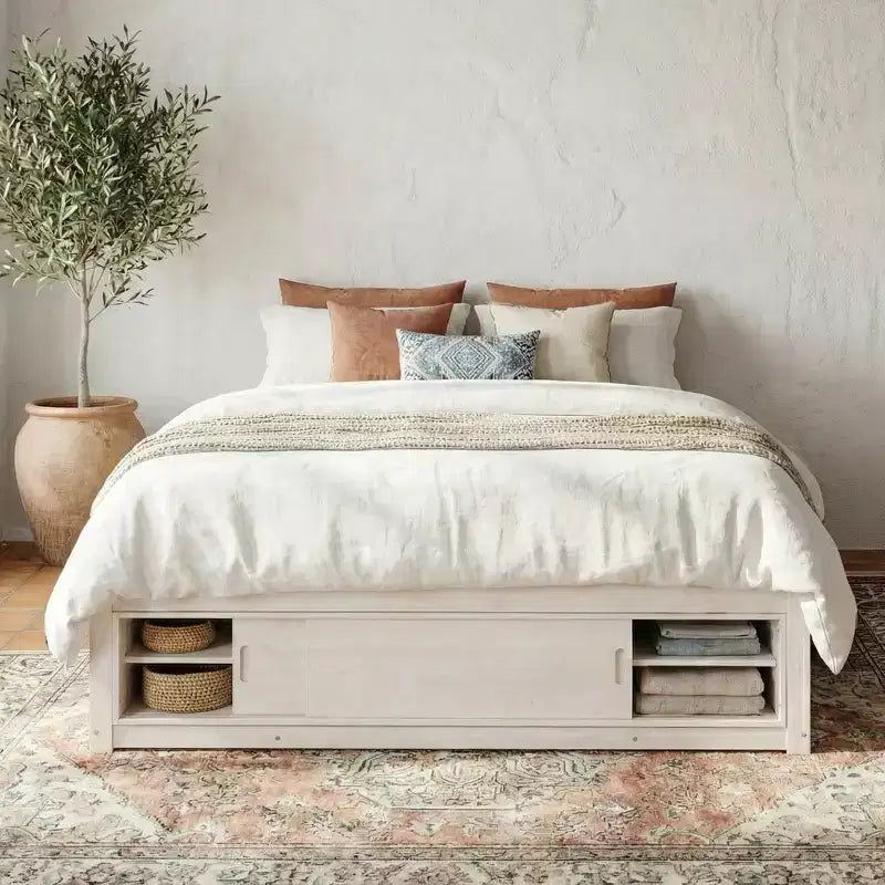 Struttura letto a piattaforma Whisen Queen con 4 cassetti e contenitore nella pediera