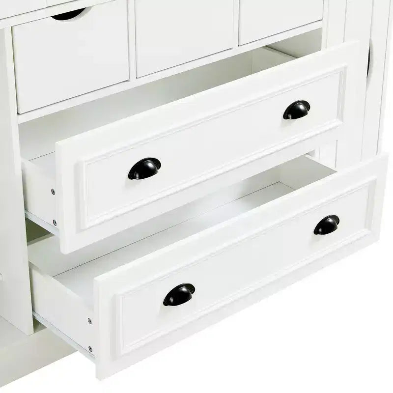 Whisen Armadio Dispensa per Cucina Autoportante Alto 180 cm, Grande Credenza Contenitore per Sala da Pranzo con 4 Ante Pieghevoli, Ripiani, Portabottiglie