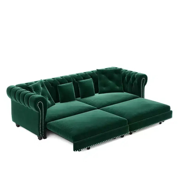 Divano Letto Estraibile 3-in-1 King Size in Velluto Whisen e Divano Letto Convertibile con Ottomana Mobile, Design Trapuntato