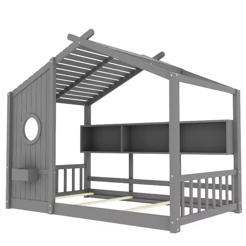 Struttura Letto a Piattaforma per Bambini Doppia/Matrimoniale Letto da Terra per Bambini Letto Montessori Letto a Casetta con Ripiano Portaoggetti - ModernLuxe