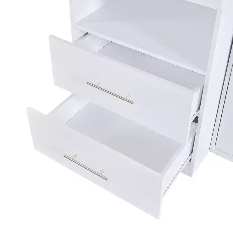 Letto a scomparsa matrimoniale, Struttura letto a parete in legno con armadio integrato, cassetti e ripiani aperti, bianco - ModernLuxe