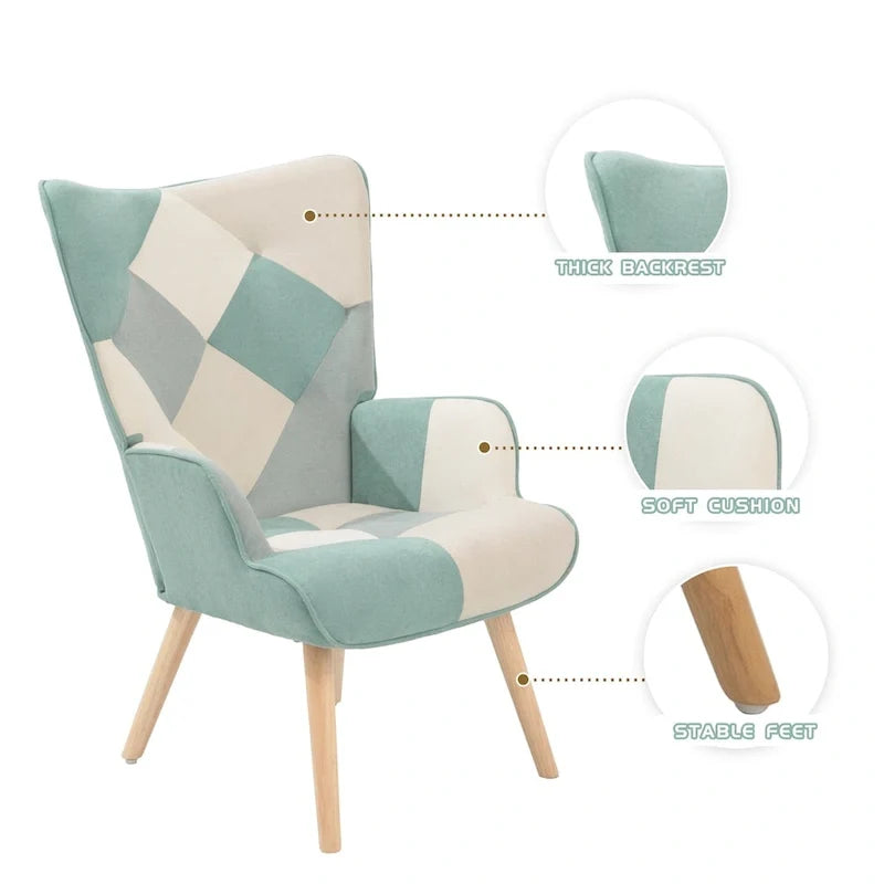 Poltrona con Pouf, Set Sedia e Ottomana per Soggiorno, Comoda Poltroncina Laterale per Camera da Letto, Superficie in Tessuto con Giunture Creative