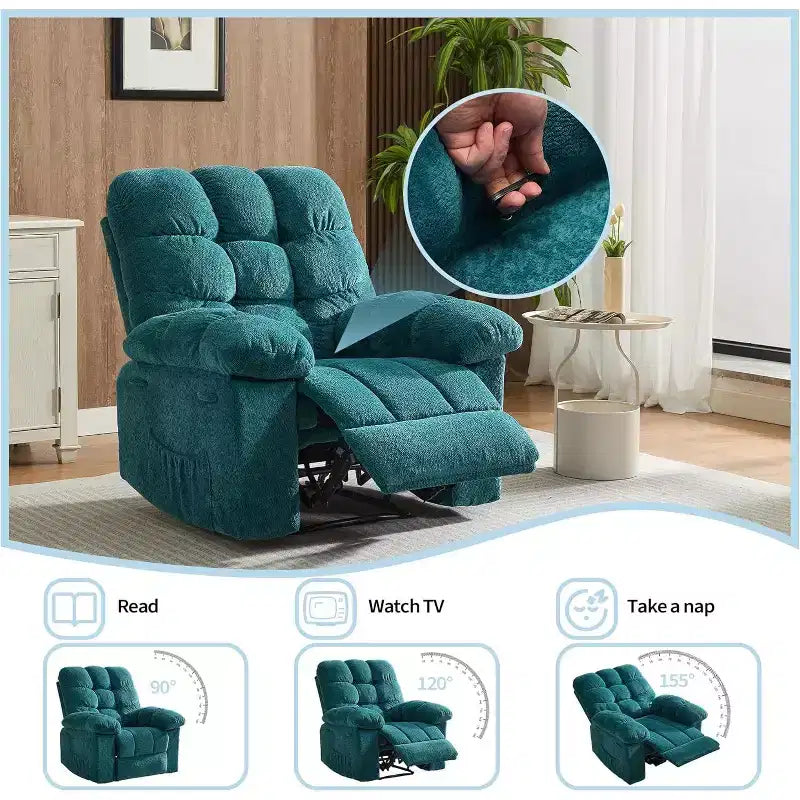 Poltrona reclinabile manuale, poltrona reclinabile ergonomica in tessuto traspirante con tasche laterali, divano singolo, adatta per soggiorno e camera da letto