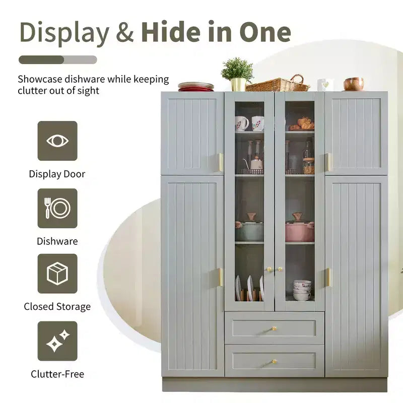 Dispensa da Cucina Autoportante Whisen 71''H, Grande Armadio Contenitore per Sala da Pranzo con 6 Ante, Ripiani Regolabili