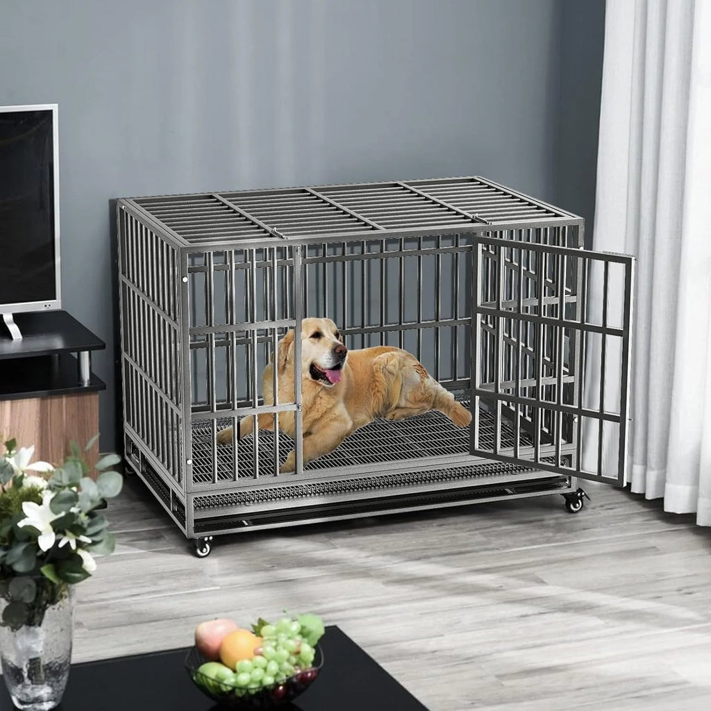 BOSSIN Trasportino/Gabbia/Panca per Cani Indistruttibile Resistente da 48/38 Pollici, Anti-Fuga, con Ruote Bloccabili