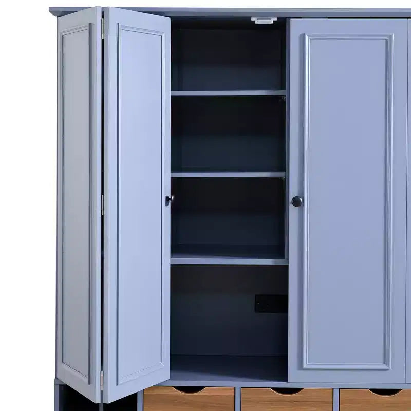 Whisen Armadio Dispensa per Cucina Autoportante Alto 180 cm, Grande Credenza Contenitore per Sala da Pranzo con 4 Ante Pieghevoli, Ripiani, Portabottiglie