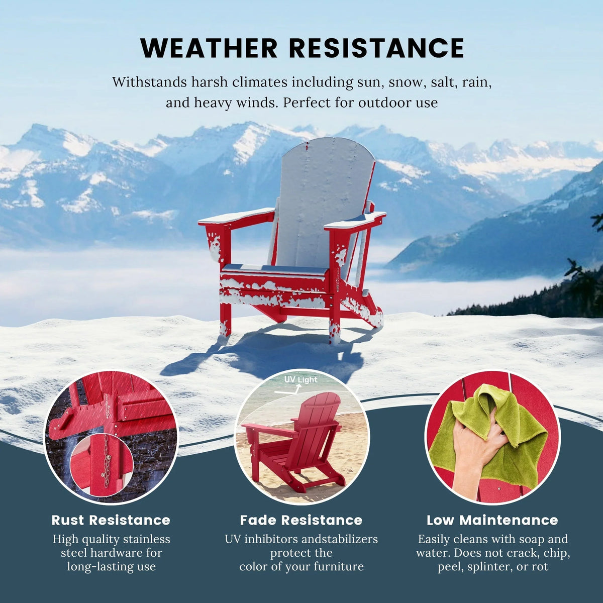 Polytrends Laguna Sedia Adirondack Pieghevole da Esterno per Patio Resistente allo Sbiadimento e alle Intemperie