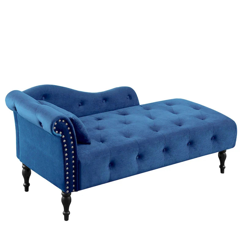 Moderna poltrona a sdraio imbottita in velluto da 60,6" con bottoni capitonné, gambe in legno massello e borchie