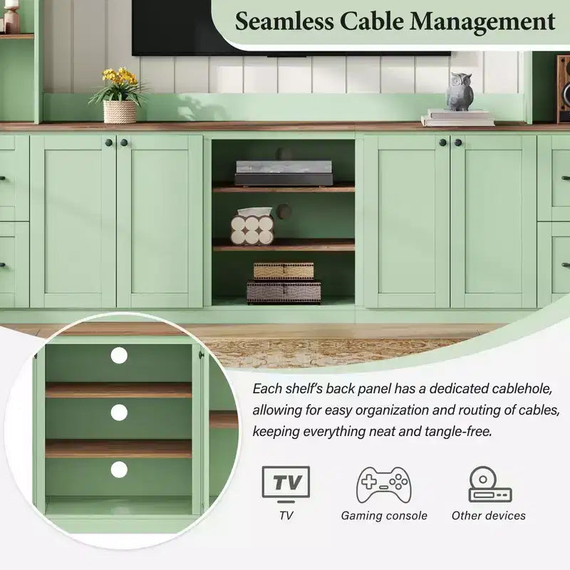ModernLuxe Mobile TV da Parete 4 in 1 per Stile Rustico, Adatto a TV Fino a 70 Pollici, Consolle Multimediale con Ripiani Regolabili e Cassetti