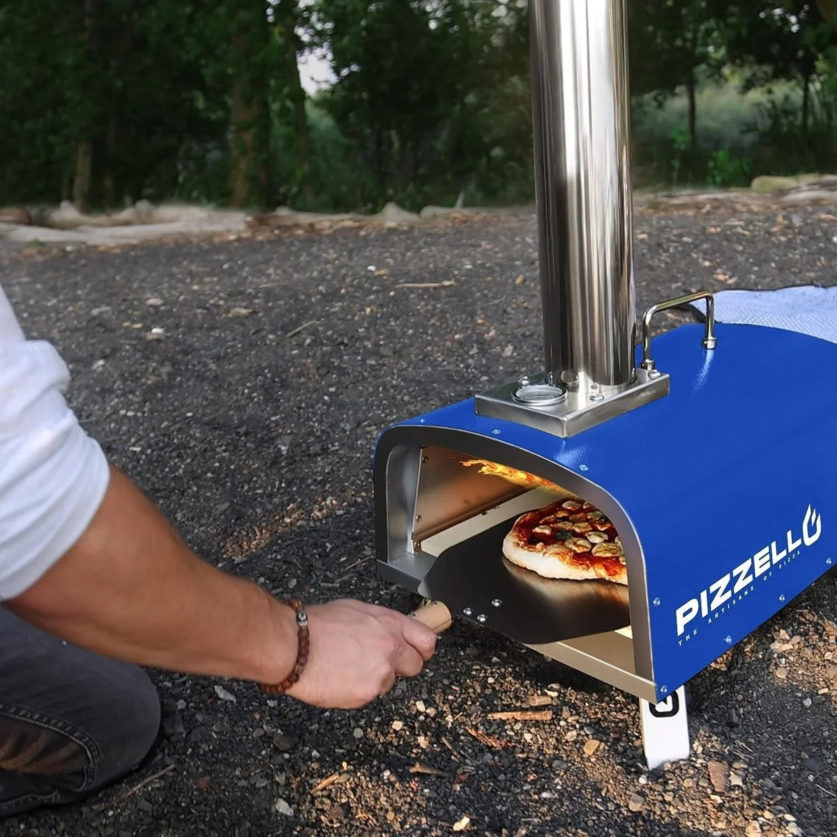 Forno per pizza da esterno multifuel per pizza con bruciatore a gas e contenitore per legna - 12 pollici