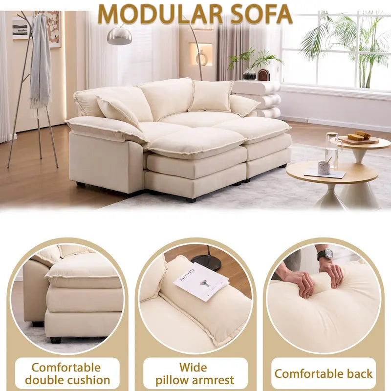 Divano a 2 posti con 2 cuscini, 2 guanciali e 2 pouf, divano confortevole - Divano profondo da soggiorno, divano modulare