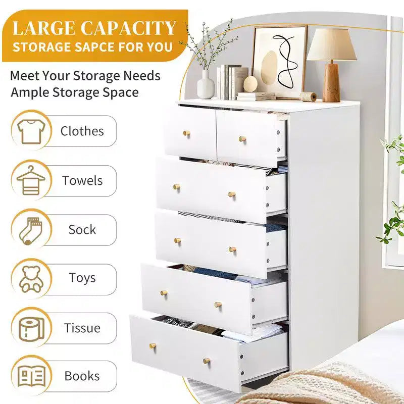 Karl Home Cassettiera Grande a 6 Cassetti per Camera da Letto e Comodino con Robusta Struttura Organizzatore Contenitore in Legno per Armadio, Bianco