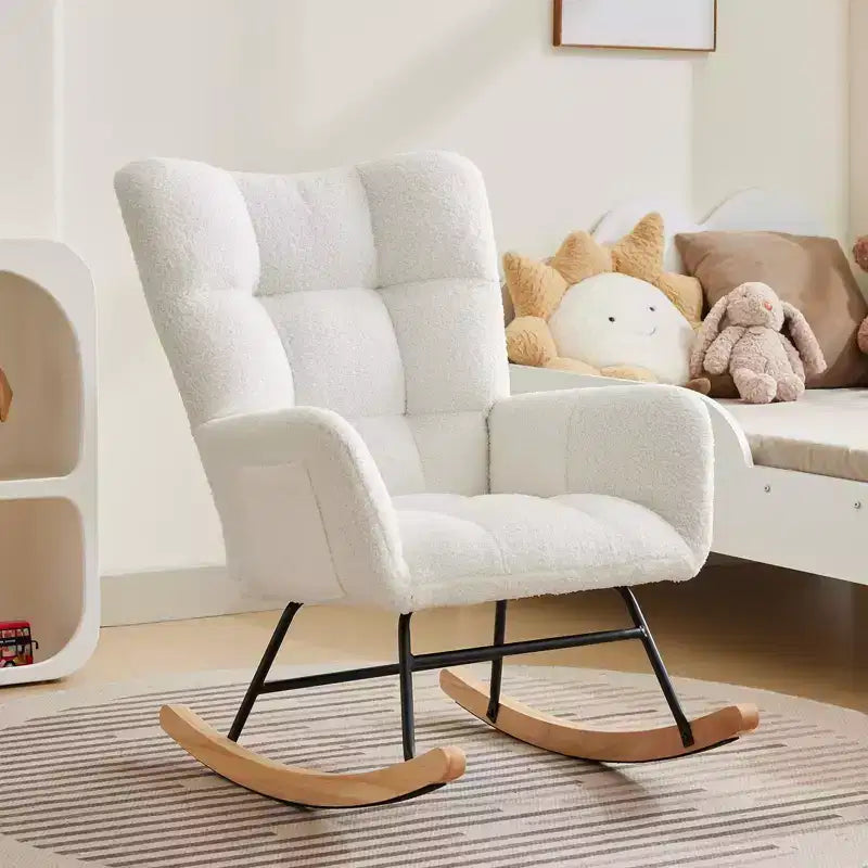 Sedia a dondolo per la cameretta, sedia a dondolo per allattamento da soggiorno, comode poltrone per camera da letto, poltrone imbottite in peluche per interni