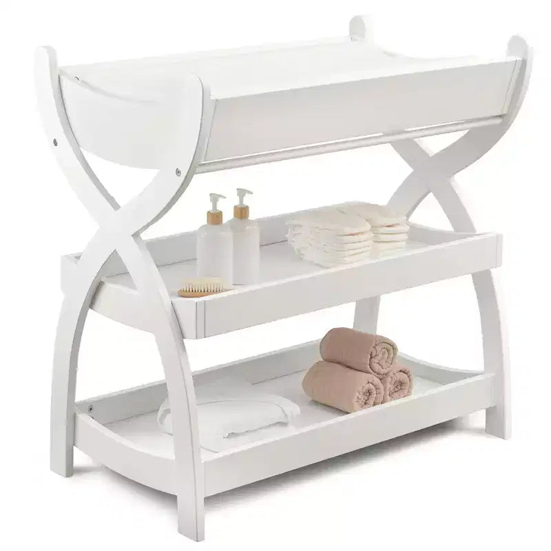 Table à langer Comfy Cubs - Construction robuste en bois, design intemporel avec deux étagères ouvertes pour les indispensables de bébé