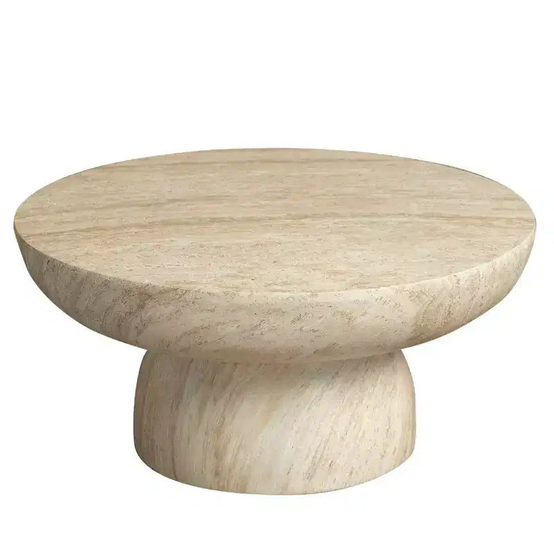 LeisureMod Lunexa Tavolino Rotondo in Fibra di Pietra Tavolino d'Appoggio con Piedistallo per Uso Interno o Esterno, Design Scolpito con Piedini Antiscivolo