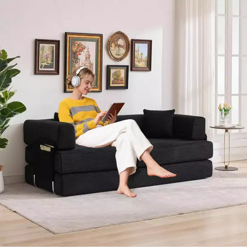 Divano Letto, 78.8 Divano/Divanetto Pieghevole 5 in 1, Struttura in Acciaio a Forma Fissa, in Velluto a Coste con Cuscini