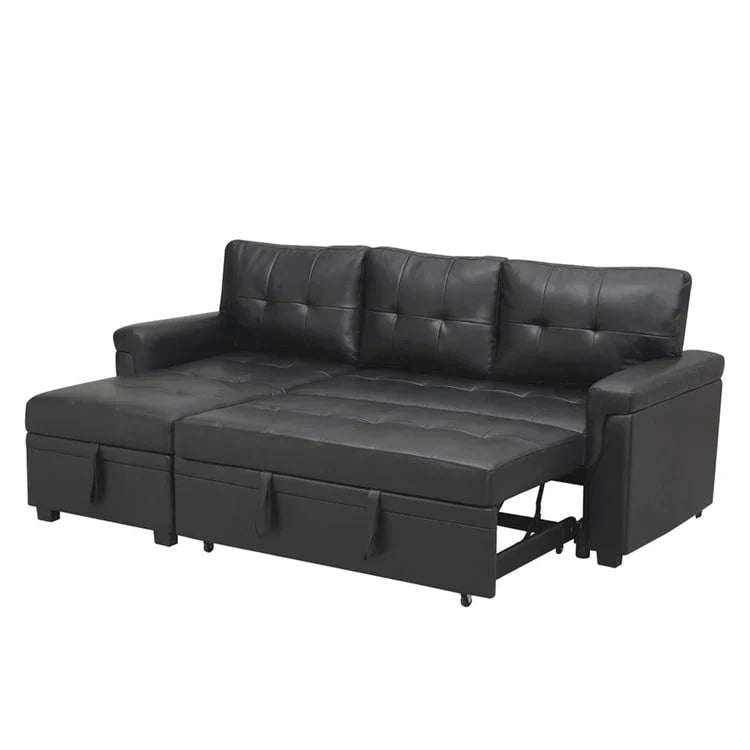 Divano componibile convertibile reversibile con letto estraibile, chaise longue con contenitore nascosto e gambe durevoli
