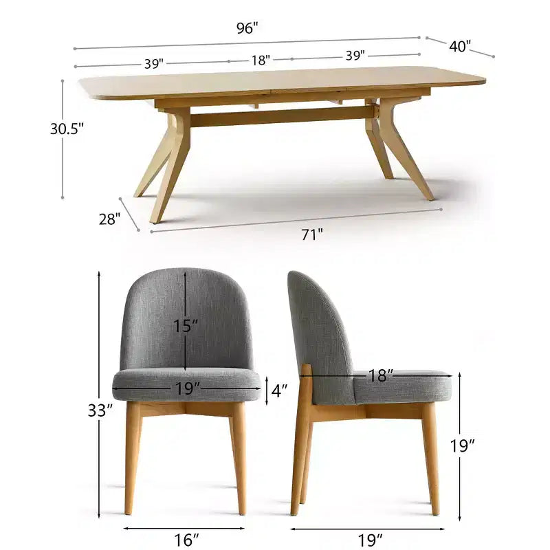 Set da pranzo 9 pezzi per 8 persone, tavolo allungabile con base a cavalletto e sedie imbottite con gambe in legno massello-Panipeachy