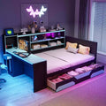 Daybed da gioco completo/queen size con testiera libreria, luci LED, scrivania integrata, cassetti e stazione di ricarica