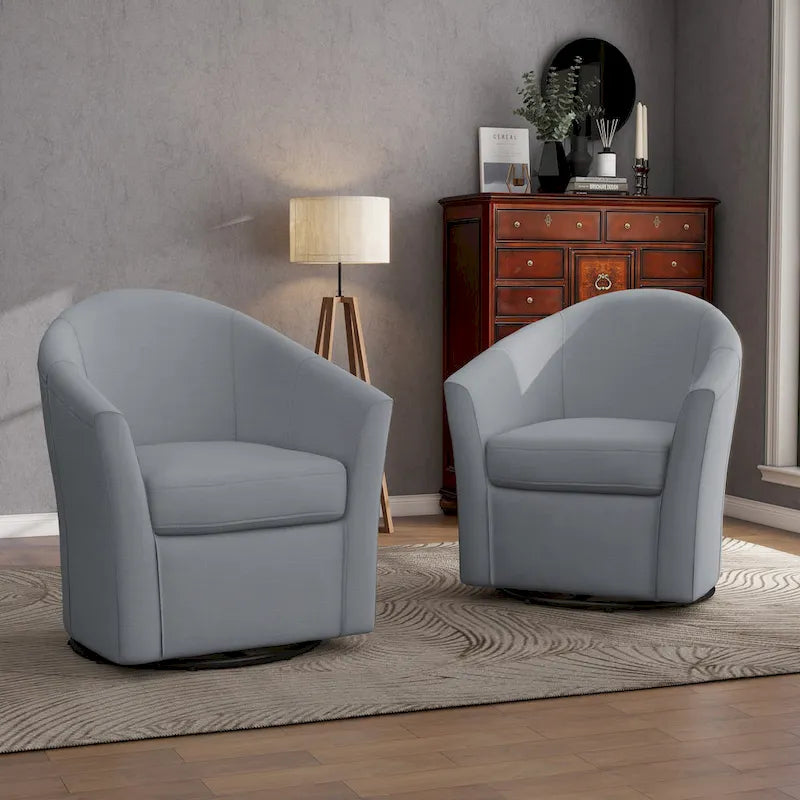 Set di 2 Poltrone Girevoli Moderne Imbottite a Barilotto, Poltrone Accent per Soggiorno