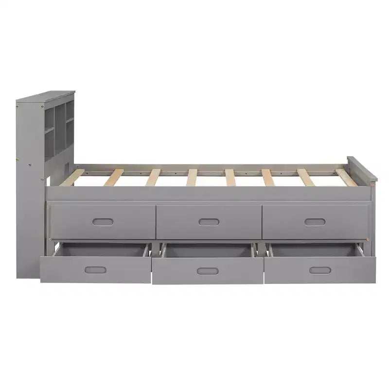 Letto a piattaforma con letto estraibile e cassetti, Letto a piattaforma contenitore con USB, Letto a piattaforma in legno con libreria
