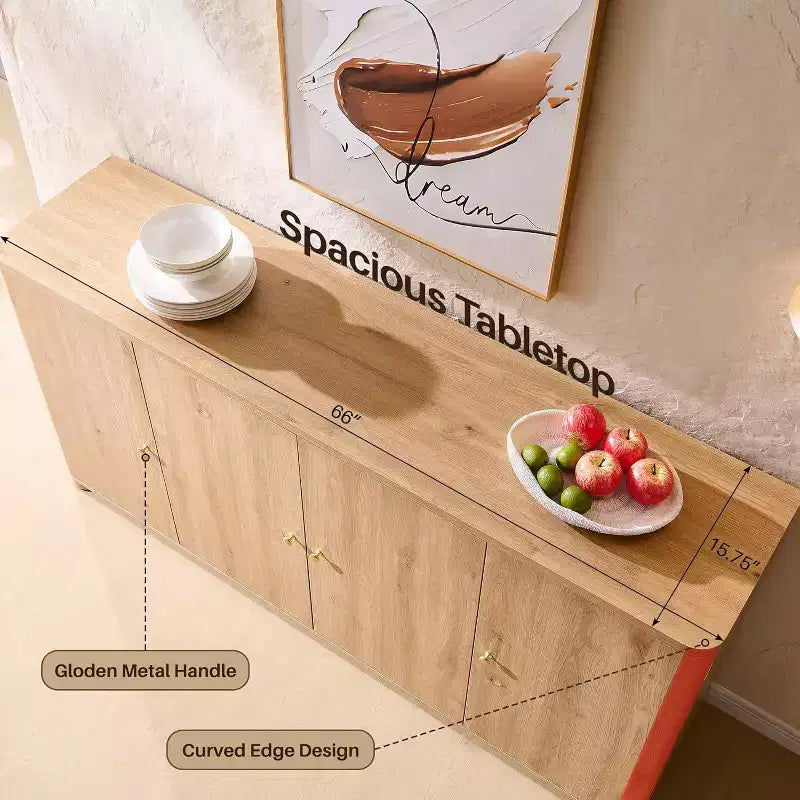 Credenza a Buffet da Cucina con 4 Ante e Ripiani, Credenza Moderna Grande, Mobile Contenitore per Bar Caffè da 66 Pollici