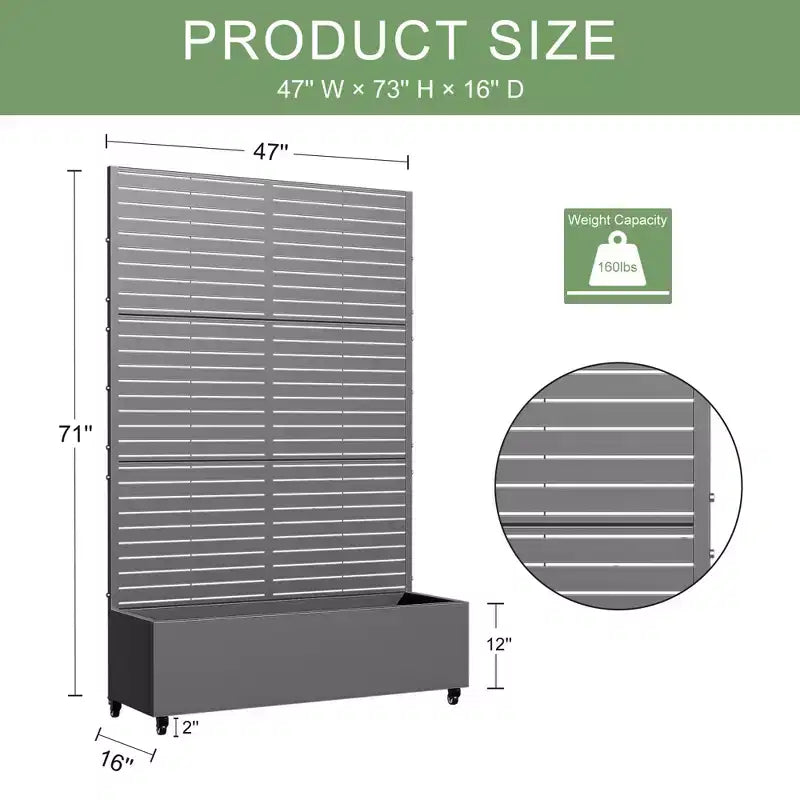 MAYEERTY Fioriera con traliccio in ferro grigio, stile classico con persiane, 183x89x41 cm, set da 3 pezzi
