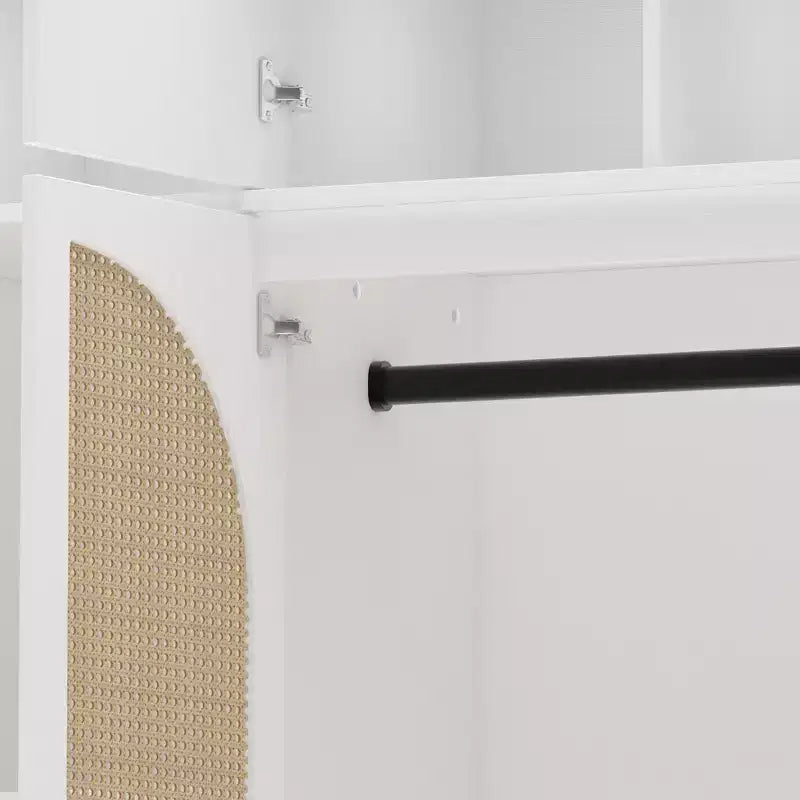 Armadio Guardaroba a 8 Ante di Grande Capacità, Alto 180 cm, con Asta Appendiabiti, Ripiani Regolabili e Ante Decorative in Rattan