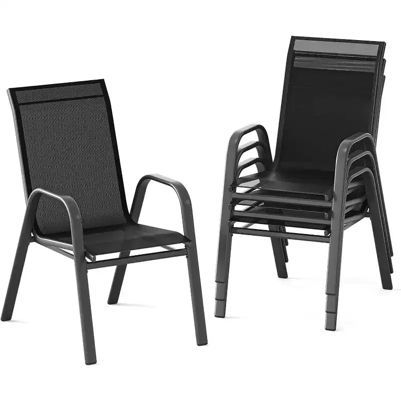 Chaises de patio, Lot de 4/6 chaises de salle à manger empilables d'extérieur en textilène léger résistant aux intempéries avec accoudoirs pour jardin, terrasse de piscine