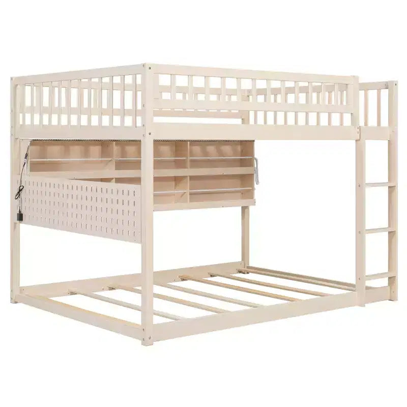 Luxystar Letto a castello moderno a due piazze con contenitore, mensole illuminate e pannello forato