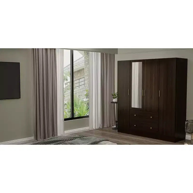 Hitow Armadio 2 Cassetti Grandi Zona Centrale Appendiabiti con Specchio Stile Minimalista