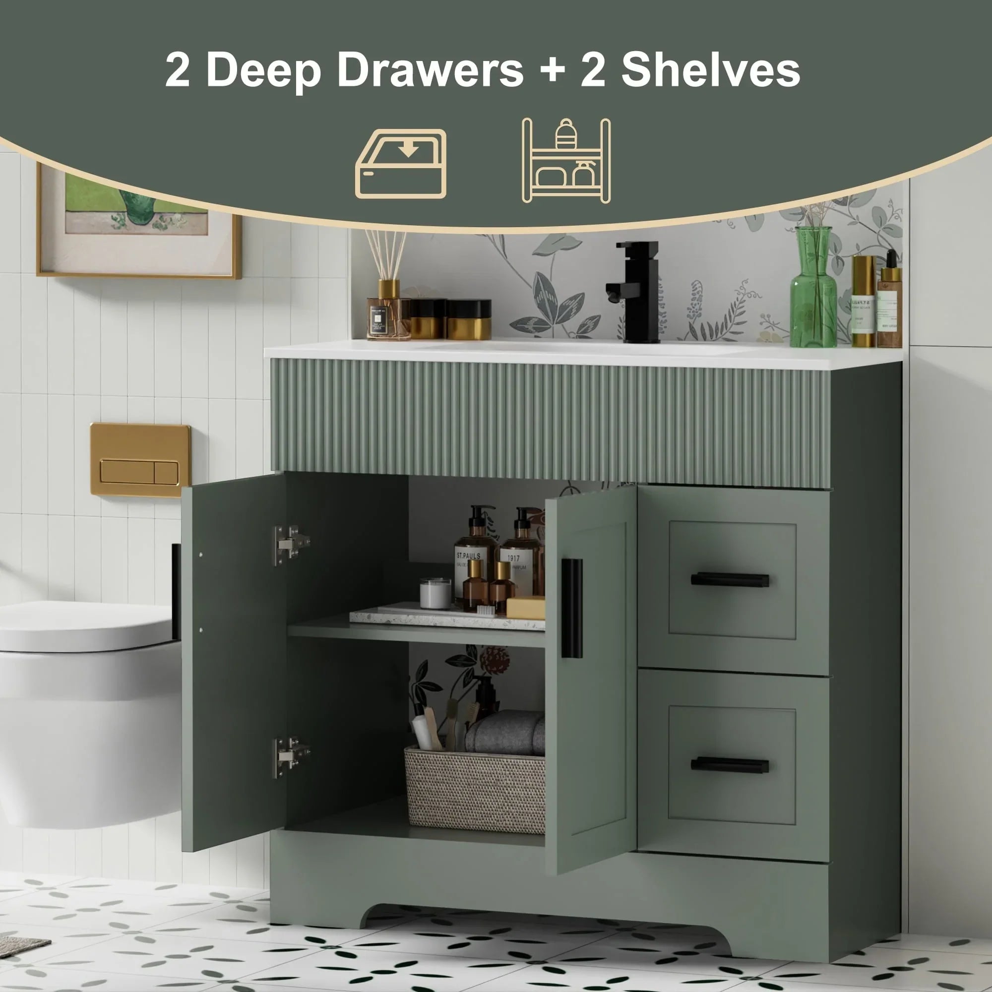 Mobile bagno 30/36/48 Wavy Line con lavabo e rubinetto